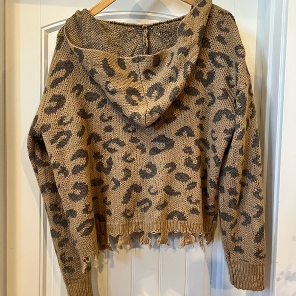 Size small, zipped up distressed bottom sweater with hoodie! - Picture 2 of 2